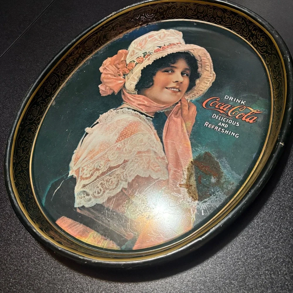 Antique Original 1914 Coca Cola BETTY girl Soda Rare Metal Tray Advertising